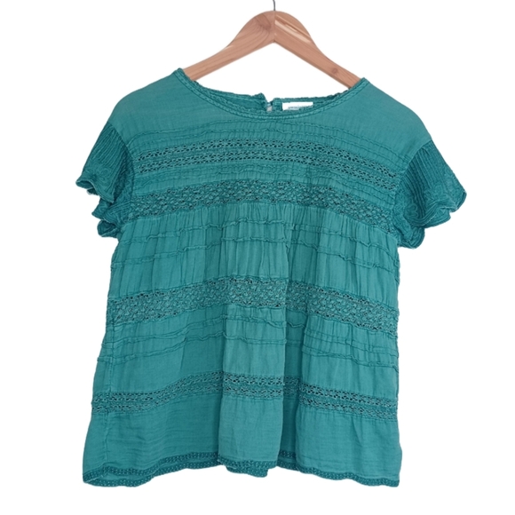 Sundance Aria 100% Cotton Sz XXS Lace Ruffle Boho Tiered Short-Sleeve Top - Picture 2 of 16